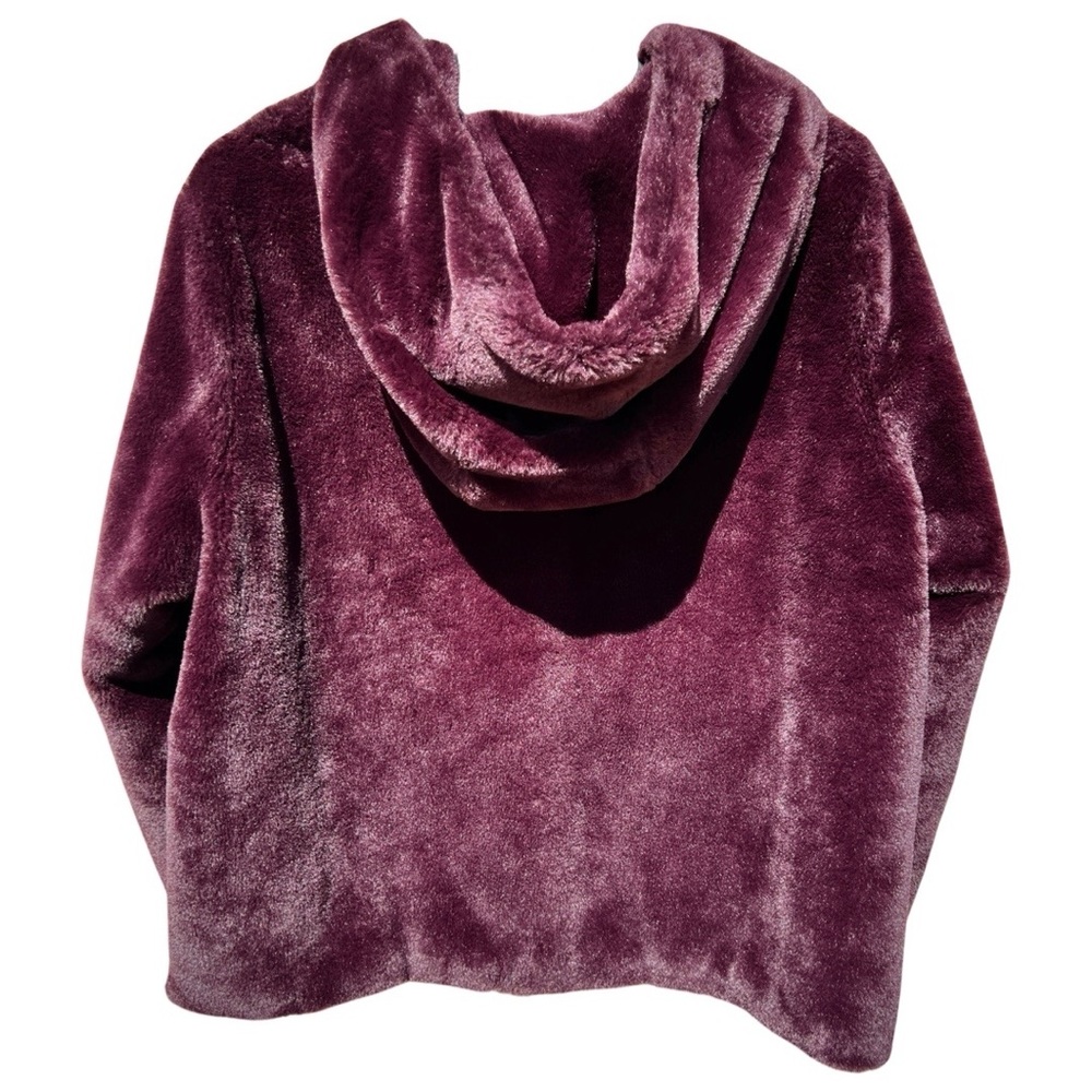 Pre-ownned Calvin Klein Faux Fur zipper Burgundy Travel Hoodie